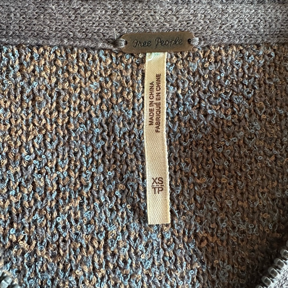 Free People In Bloom Hooded Sweater Cardigan Zip Hoodie Tan Brown Pink Blue XS - Picture 12 of 15